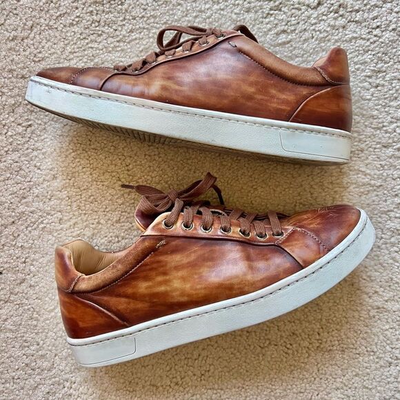 Magnanni Brown Leather Sneakers Size 7 - Picture 1 of 10